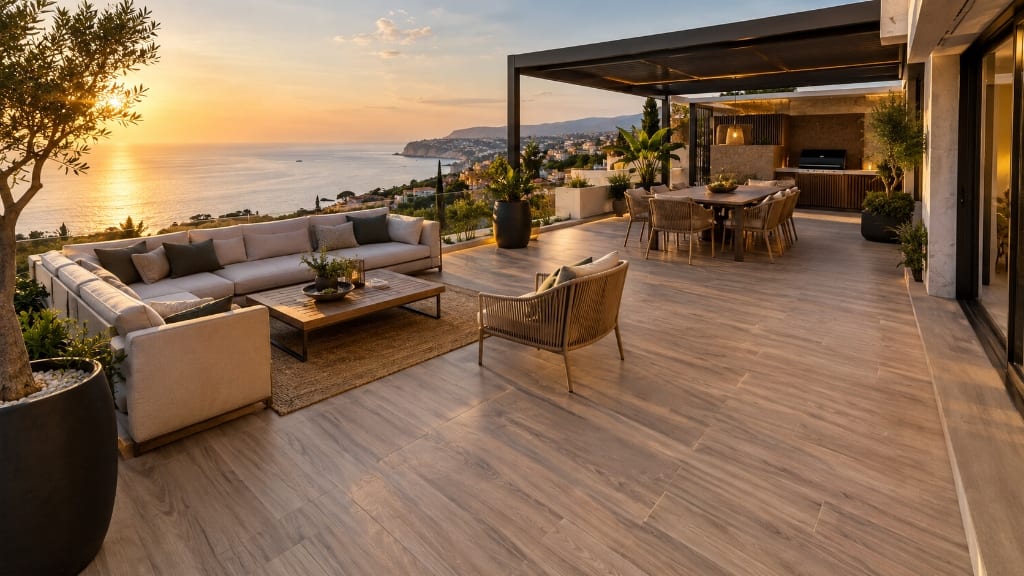 Luxury sunset terrace with Floor Masters LVT flooring
