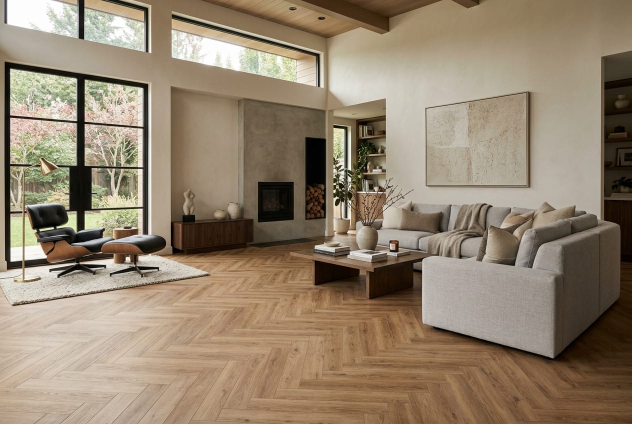 Warm LVT floor in a comfortable interior
